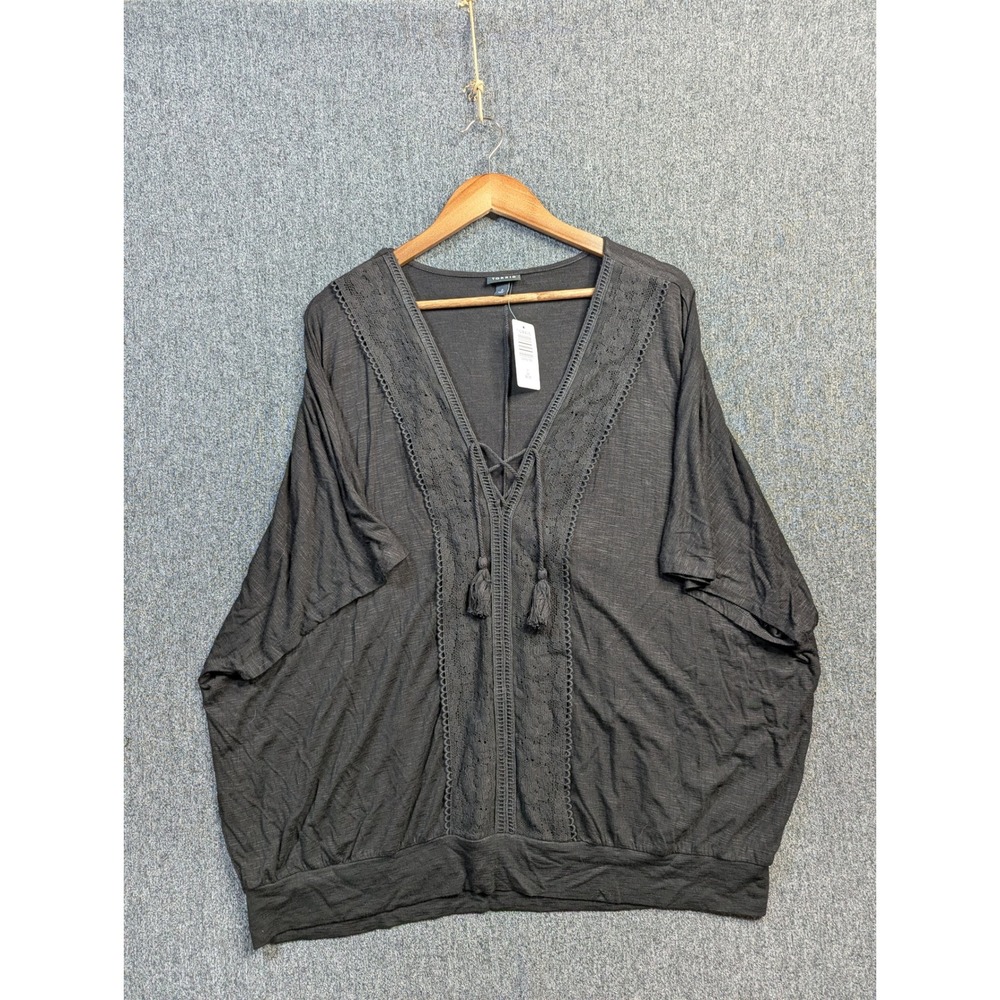 Torrid‎ Black Texture Jersey Lace Up V-Neck Banded Dolman Top 2 2X 40985192
